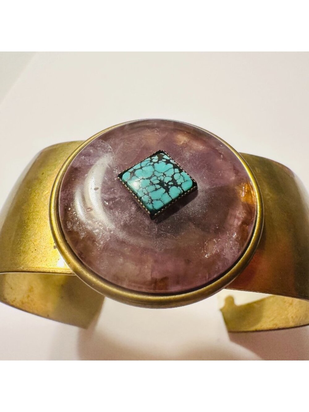 Jan Michaels San Francisco Brass Cuff Bracelet With Amethyst & Turquoise Stone A